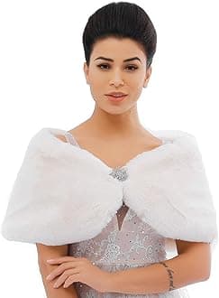 JAKAWIN Women’s Faux Fur Shawl and Wraps 1920s Fur Stole Wedding Bridal Cape for Women (1 White, Large)