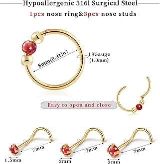 2PCS 18g Opal Nose Rings for Women Nose Hoops 8mm/10mm Hypoallergenic 316L Surgical Steel Nose Rings Piercing Jewelry Can Be Used as a Nose Ring, Septum Ring, and Cartilage Earring