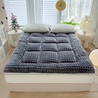 Japanese Futon Mattress,2025new Extra Thick Faux Wool Finish Fluffy Floor Futon Mattress, Super Soft Roll Up Tatami Mat, Foldable & Portable Floor Bed Sleeping Pad(Gray,180x200cm/Queen)