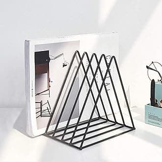 QPEY Triangle File Holder,5 Slot Metal Vinyl Record Stand Holder Magazine Newspaper Holder Photography Props for Office Home 2 Pcs (2pc black)