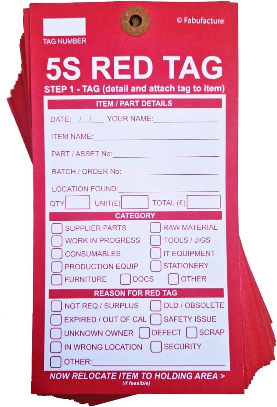 5S Red Tags - Pack of 50