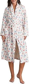 Owl's-YardWomen's Soft Summer Dressing Gown Floral Fruit Print Plush Shawl Collar Bathrobe Warm Lounge Robe with Belt