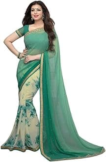 RAJESHWAR FASHION WITH RF Saree Women Georgette Floral Printed Half & Half Saree For Women With Jacquard Lace Border Work Saree with Blouse Piece(A3 TO A10 Catalog_Multicolored_Free Size 6.30 Mtr)