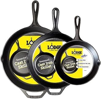 Seasoned Cast Iron Skillet Set - PFAS-Free, Non-Toxic Cookware - Use with an Oven, Stove, Grill, or Campfire - Naturally Non-Stick & Oven Safe - 8, 10.25 & 12 Inches