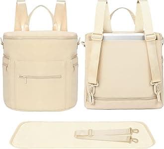 miss fong Neoprene Diaper Bag - Baby Diaper Bag,Large Capacity Neoprene Backpack with Changing Pad Travel Diaper Backpack Tote Backpack with 16 Pockets for Mom & Dad-Beige