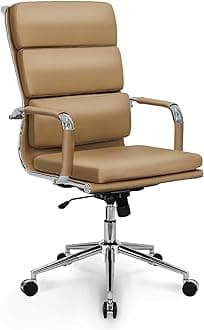 NEO CHAIROffice Desk Ergonomic Chair Leather Executive High-Back Modern Conference Comfy Adjustable Padded Swivel Rolling Home Vanity Chairs with Arms Wheels (Brown)