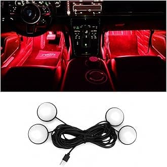 BESULEN Car Interior LED Lights, Automotive Ambient Neon Light Kit with USB Port, Car Accessories, Gifts for Men and Women, 4 in 1 Decoration Lights for Car, Garden, Home, Party（Red）