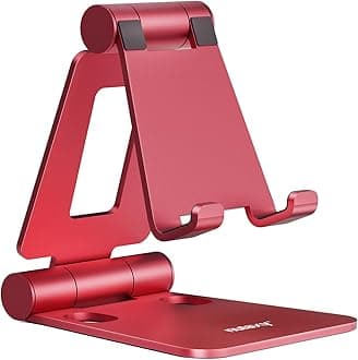 Dual Folding Cell Phone Stand, Fully Adjustable Foldable Desktop Phone Holder Cradle Dock Compatible with iPhone 17 16 15 14 13 12 11 Pro Max Xs Xr X 8, Nintendo Switch, All Phones - Red