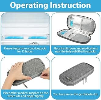 ACWOO Insulin Cooler Travel Case With 2 Ice Packs - Diabetic Supplies Storage Pack for Medicine, Insulin Pens - Portable Small Cooler, Grey