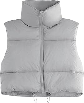 CULACCINOWomen's Winter Cropped Puffer Vest Crop Jackets For Women Full Zip Stand Collar Padded Lightweight Outwear Vest
