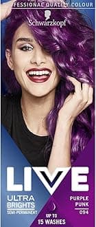 Schwarzkopf LIVE Ultra Brights Purple Punk Semi-Permanent Hair Dye 094, Purple Hair Dye for Bright or Pastel Hair Colour, Vibrant Colour Lasts up to 15 Washes