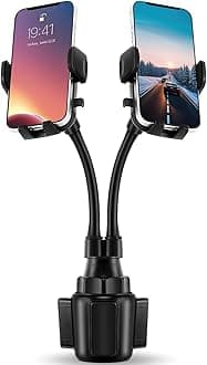 Dual Phone Holder for Car 360° Rotatable Car Mount Long Flexible Neck Adjustable Double Holder Universal Size Fits for Most 2 Phones 2.6"-4.3" Phone (Cradle)