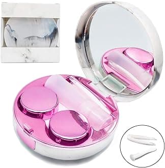 Contact Lens Case, Portable Cute Eye Contacts Colored Lenses Remover Tool Kit with Mirror for Travel (Rose)