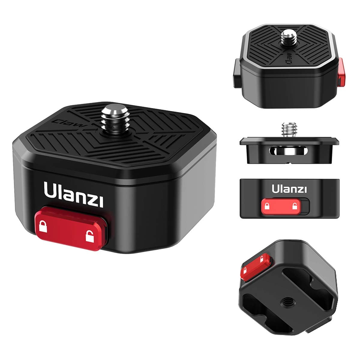 ULANZI Claw Quick Release Camera Mount, Metal Quick Release Plate with 1/4'' Screw, Quick Rlease Tripod Mount for DSRL Cameras/Gimble/Tripod/Monopod/Ball Head/Slider