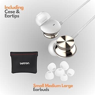 Betron BS10 Earphones Wired in Ear Earbud Headphones with 12mm Bass Driver Noise Isolating Ear Buds 3.5mm Jack Tangle-Free Cord, Gold