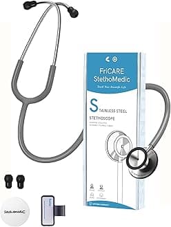FriCARE Dual Head Stethoscope - Stethoscopes for Nurses, Medical Nursing Students, Paramedics/EMT/LVN/VNA Backup Estetoscopio, Haze Grey Tube, Stainless Steel Chestpiece