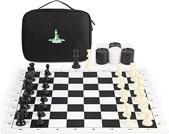 Travel Chess Set 20'' Silicone Chess Board-3.75'' King Height Plastic Piece, Extra Queens & Storage Bag, 2 in 1 Portable Chess & Checker Board Games for Teens and Adults