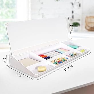 DOLLAR BOSS Glass Desk Whiteboard Calendar Small Dry Erase Board Desktop White Board with Storage Drawer Computer Keyboard Stand Desk Organizer, Weekly Calendar, White