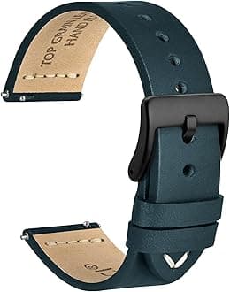 WOCCI Old-fashioned Watch Strap, Top Grain Leather, French Wax Thread, Quick Release, Stainless Steel Buckle, Replacement Straps for Men, Band Width 17mm 18mm 19mm 20mm 21mm 22mm 24mm