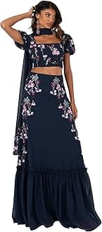 Damen Indian Traditional Dress For Women Outfit Lengha Choli Lehenga Saree Skirt And Top Dupatta Coord Set For Wedding Guest Lengha (1er Pack)