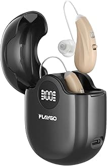 Flaygo Hearing Aids for Seniors, OTC Hearing Aids for People with Hearing Loss, Sound Quality Restoration, Intelligent Noise Reduction, Standby 80h, One-Button Operation, Comfortable Wearing,Beige