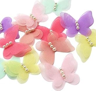 30pcs Organza Ribbon Flowers Bows Butterfly Pearl Appliques Wedding Decor (Multi-Color)