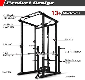 RitFit Squat Rack Power Cage Home Gym Package, Includes 1000LBS Power Rack with LAT Pull Down, Weight Bench, Rubber/Bumper Plates Set with Olympic Barbell (Package 1.6K (Bumper Plate 230LBS))-Black
