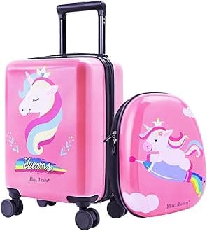 Unicorn Kids Carry On Luggage Set with Spinner Wheels, Girls Travel Suitcase