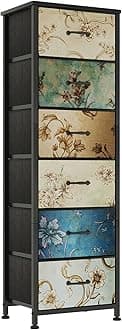 CAIYUN Chest of Drawers Bedroom with 6 Drawers, Tall Fabric Dressers with Flower Printing, Dresser for Entryway Hallway Living Room, Closet Storage Drawer, Bedside Table