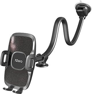 1Zero Solid Car Truck Phone Mount Holder with 14-Inch Gooseneck Long Arm, Windshield Window Mobile Holders w/ Industrial-Strength Suction Cup, Anti-Shake Stabilizer Compatible All Cell Phones, Black