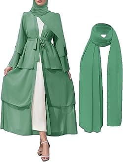 Muslim Abaya Dress for Women Modest Muslim Robe Long Sleeve Open Front Cardigan Islamic Dubai Outfits with Hijab Belt
