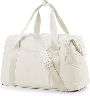 BAGSMART Gym Bag for Women, Carry on Weekender Overnight Bag, Travel Duffel Bags with Trolley Sleeve, Personal Item Travel Bag Tote Bag Workout Dance Bag(Light Beige,Medium)