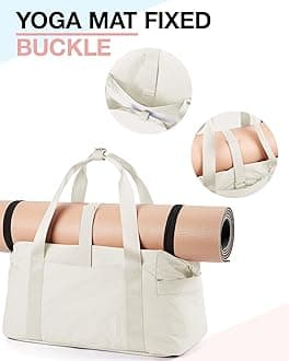 BAGSMART Gym Bag for Women, Carry on Weekender Overnight Bag, Travel Duffel Bags with Trolley Sleeve, Personal Item Travel Bag Tote Bag Workout Dance Bag, Light Beige, Large