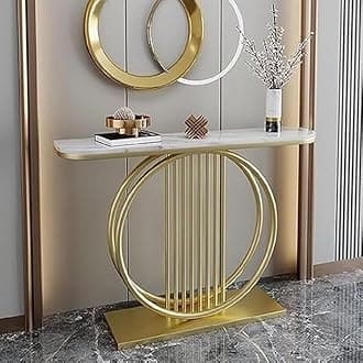 Ironwood End Table Living Room Modern Slate Console Table Luxury Hallway Narrow Side Table Entrance Coffee Table (Golden White)