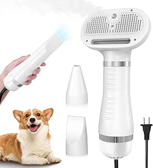 4-in-1 Pet Grooming Station: Steam Comb & Hair Dryer with Water Tank, 3 Heat Settings, Shedding Brush for Cats and Dogs, Home Washing Station, White