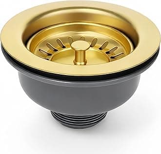 114MM Gold Kitchen Sink Waste Kit, Stainless Steel and PVC Kitchen Sink Basket Strainer Plug Basket Waste G1½"
