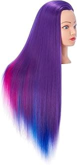 Hairingrid 26-28in Training Head - Cosmetology Mannequin Head with Synthetic Fibre Hair, Free Clamp Holder (Colourful)