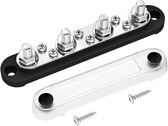 DAIERTEK Negative Bus Bar 12V Marine 4 x 5/16" (M8) Terminal Studs 6 x M4 (#8) Terminal Screws Gound Bus Bar Black Negative Power Distribution Block for Automotive Boat Solar System