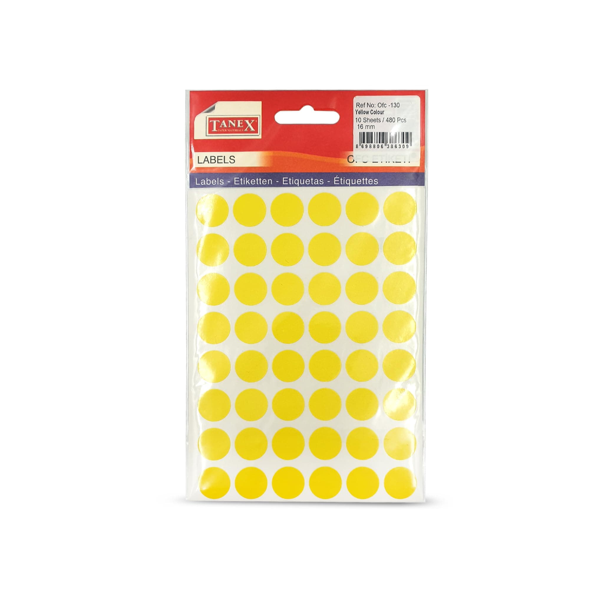 Round Self-Adhesive 48 Labels x 5 Sheets, 16 mm Diameter, Yellow