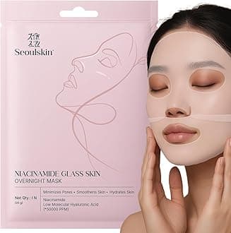 Niacinamide Glass Skin Overnight Mask – Korean Face Mask Sheet for Glowing Skin | 50,000 PPM Niacinamide & Hyaluronic Acid | Hydrating, Pore-Minimizing, Korean Skincare Sheet Mask
