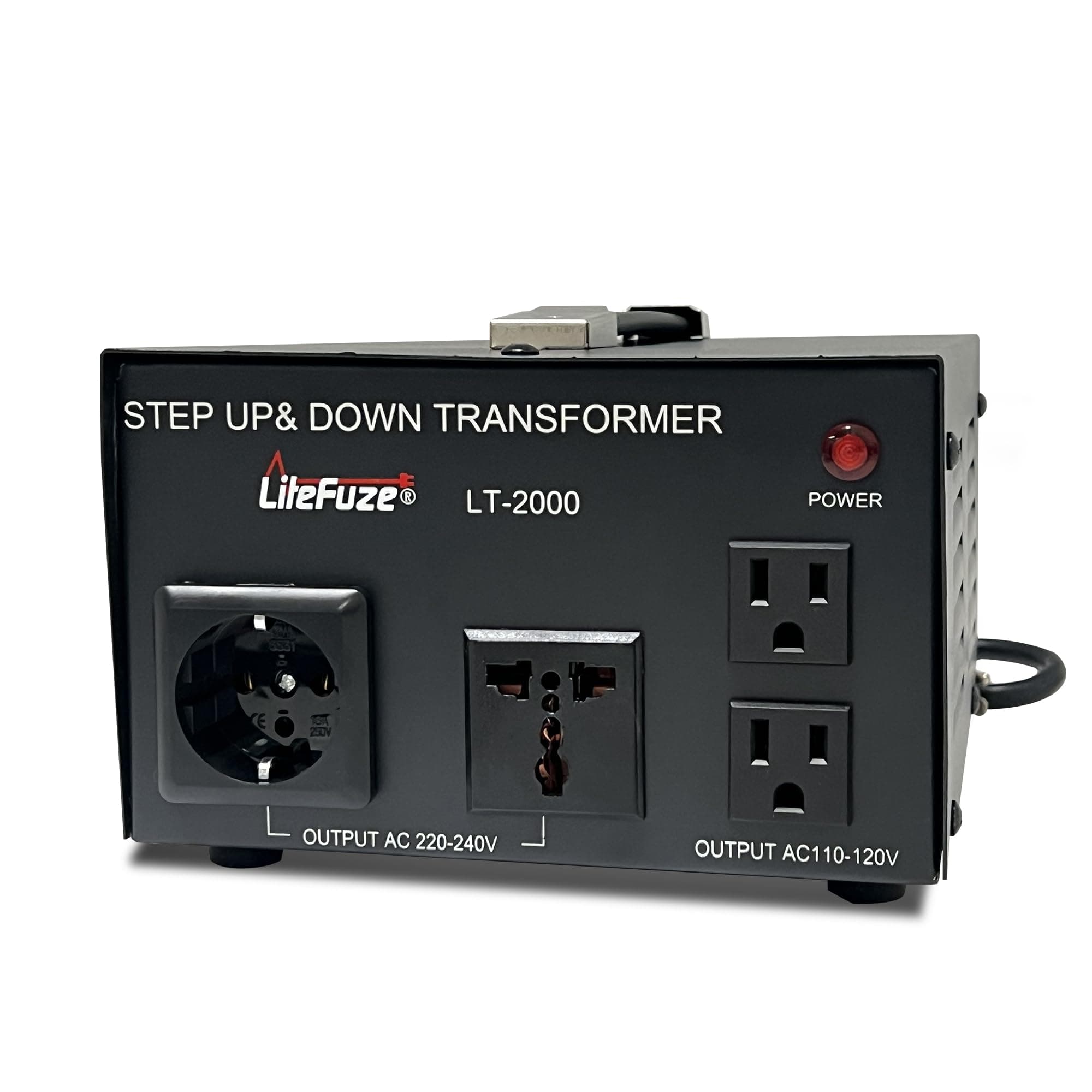 LiteFuze LT Series 2000 Watt Step Up/Down Voltage Converter Transformer - 110v to 220v / 220v to 110v Power Converter - Fully Grounded Cord - Universal Socket, CE Certified - 5 Year Warranty