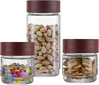 CELLO Modustack Glassy Storage Jar, Set of 3(500mlx2+1000ml), Maroon
