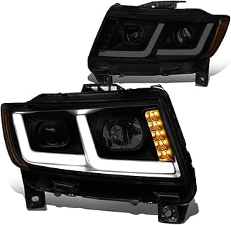 DNA Motoring HL-HPL-JGC11-BK-SM-AM Smoke Lens Dual LED Running Light Projector Headlights Replacement For 11-13 Grand Cherokee