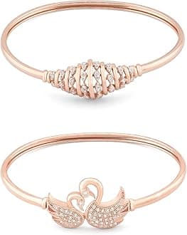 Set of 2 Rose Gold Cubic Zirconia Contemporary Brass Kada Bracelets For Women-ZPFK13376