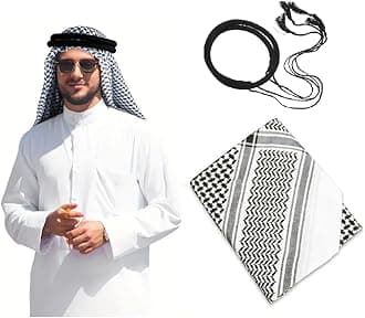 Mens Traditional Arabian Shemagh and Agal Set, Headscarf set for Thobe or Kandora, 138 x 138 cm/54" x 54", 3 Pieces set