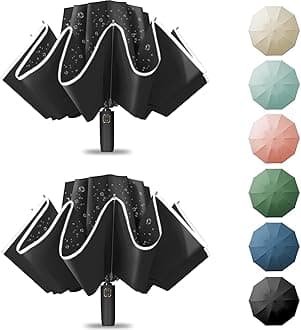 Fogkey Large Windproof Travel Umbrella, Portable Reverse Folding Car Umbrella, Compact Inverted Design with Waterproof Canopy, Automatic, 10 Durable Ribs, 45.6/13 Inch, Fits Backpack