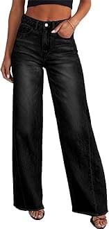 Sidefeel Women's Wide Leg Jeans High Waisted Stretchy Raw Hem Zimbaplatinum Denim Pants