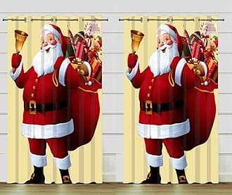 DECOMIZER Christmas Curtains for Living Room 2 Panels Set | 5Ft Big Santa Festive Themed Drapes | 3D Digital Printed Xmas Decoration Window Curtain for Kids Room | 4x5 Feet