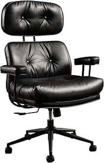 Sponsored Ad – ovios Ergonomic Home Office Chair, Mid-Century Modern Faux Leather Chair with Lumbar Support, High Back Swivel Rolling Executive Chair with Comfy Thick Cushion (Black, Faux PU Leather)