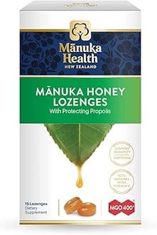 Manuka Honey Lozenges – 15 Propolis Lozenges – Natural Throat Lozenges Infused with Raw Manuka Honey, New Zealand Propolis and Vitamin C for Immune Support